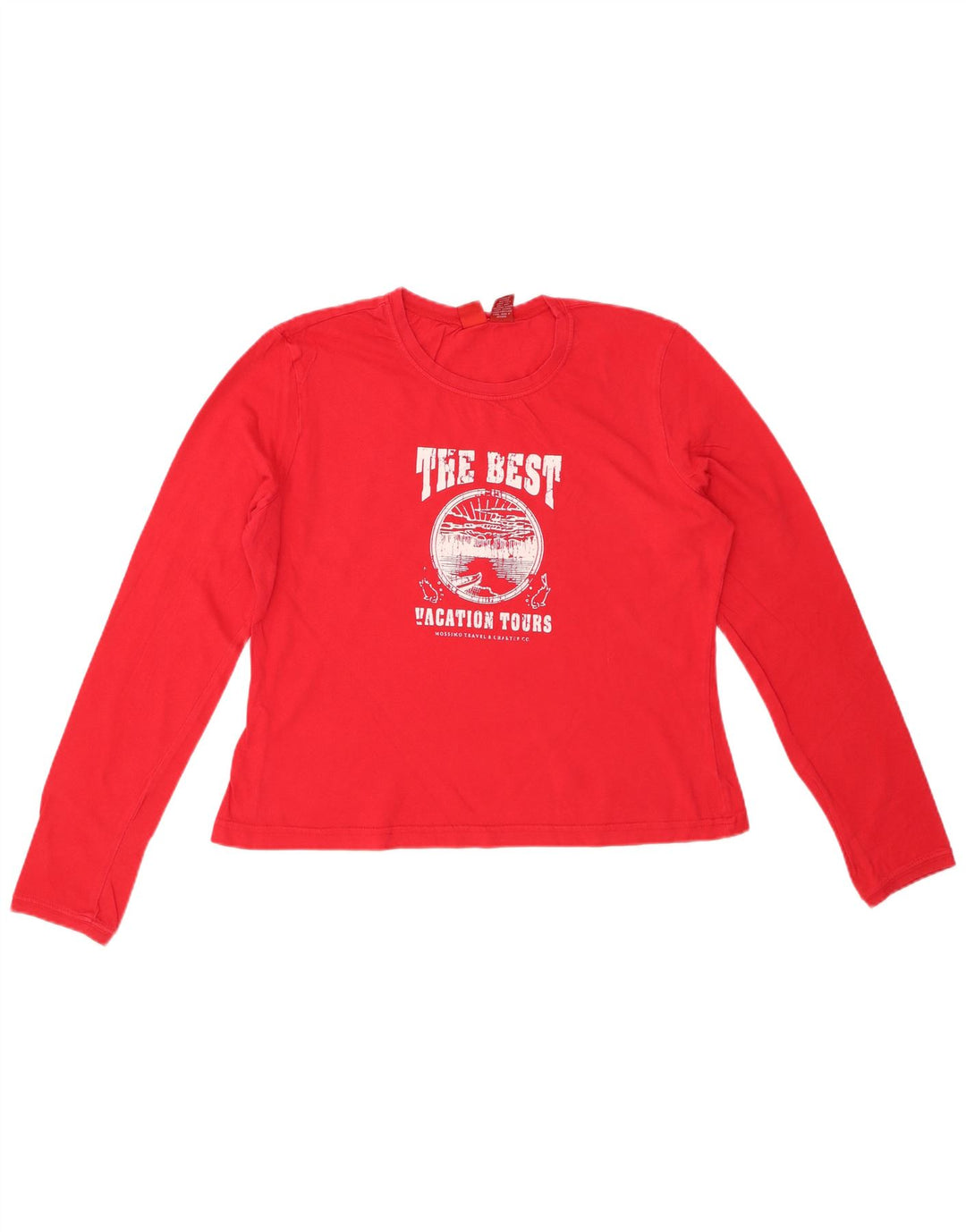 MOSSIMO Womens Crop Graphic Top Long Sleeve UK 16 Large Red Cotton