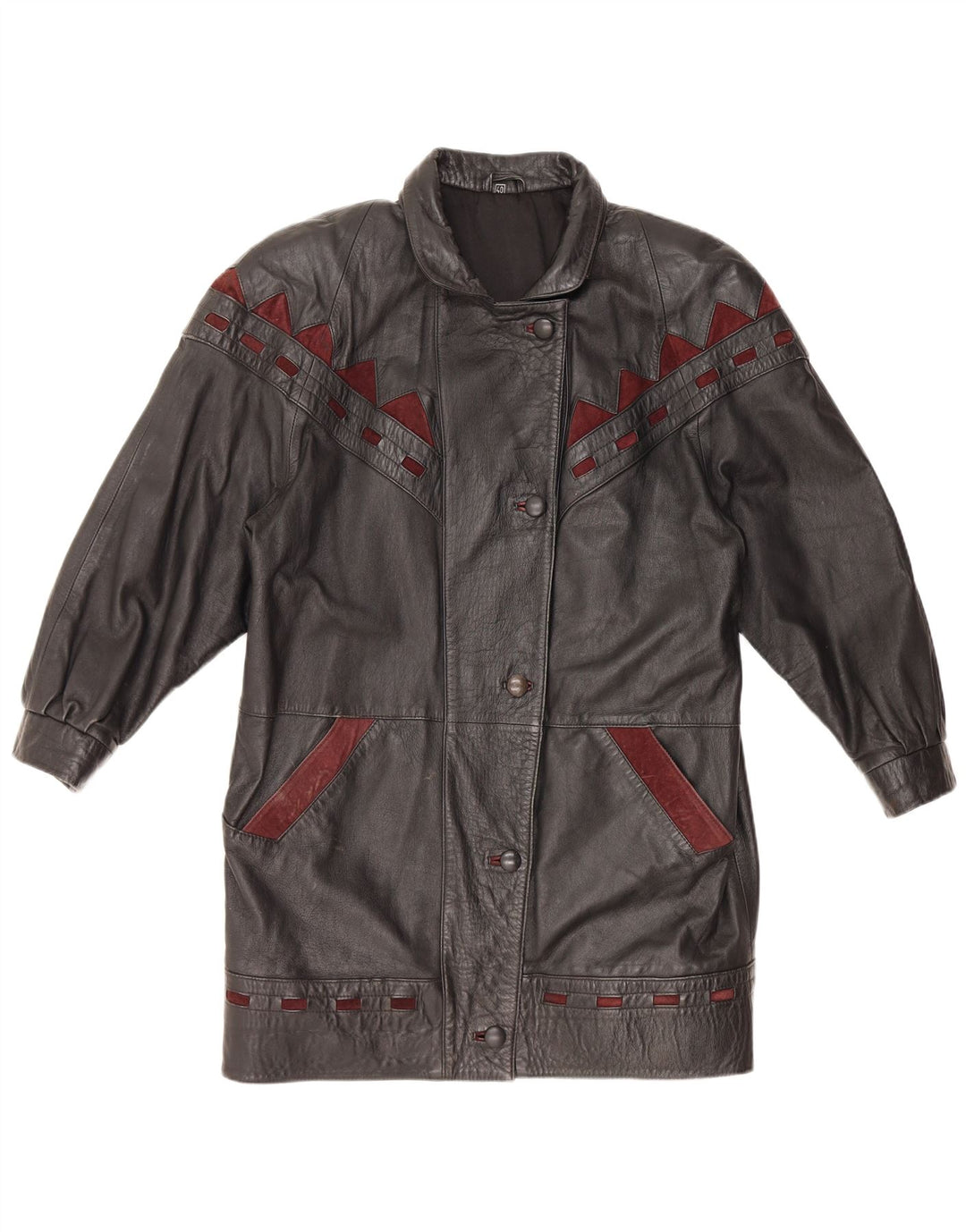 VINTAGE Manteau en cuir surdimensionné pour femme IT 40 Petit cuir noir