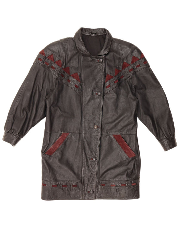 VINTAGE Womens Oversized Leather Coat IT 40 Small Black Leather