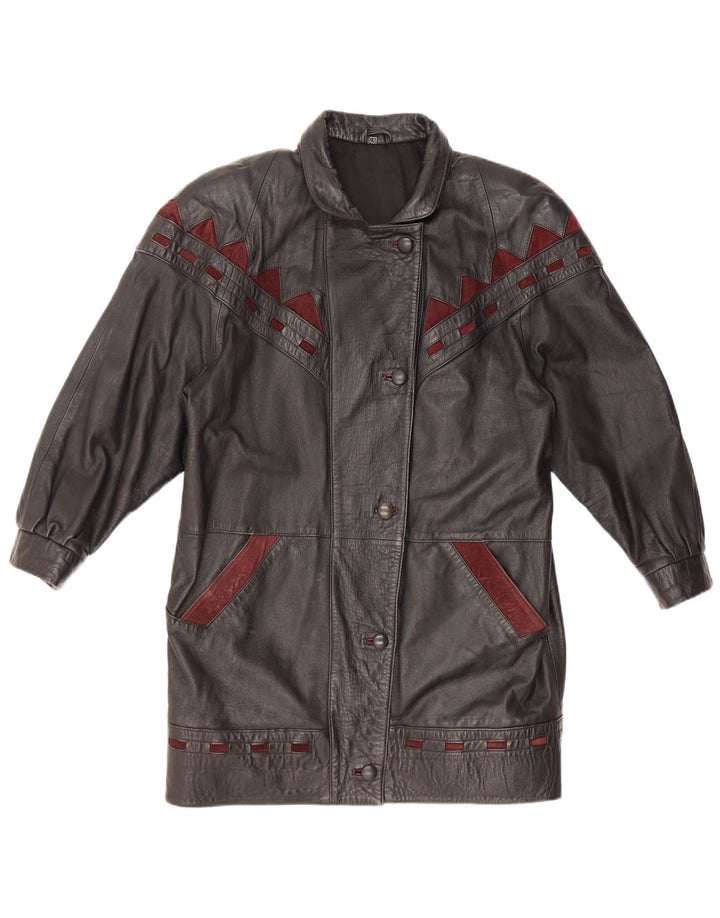 VINTAGE Manteau en cuir surdimensionné pour femme IT 40 Petit cuir noir