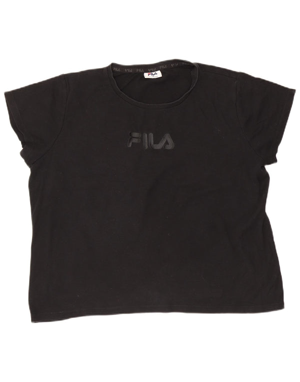 Fila Femme Crop Oversize Graphic T-Shirt Top UK 18 XL Noir Coton