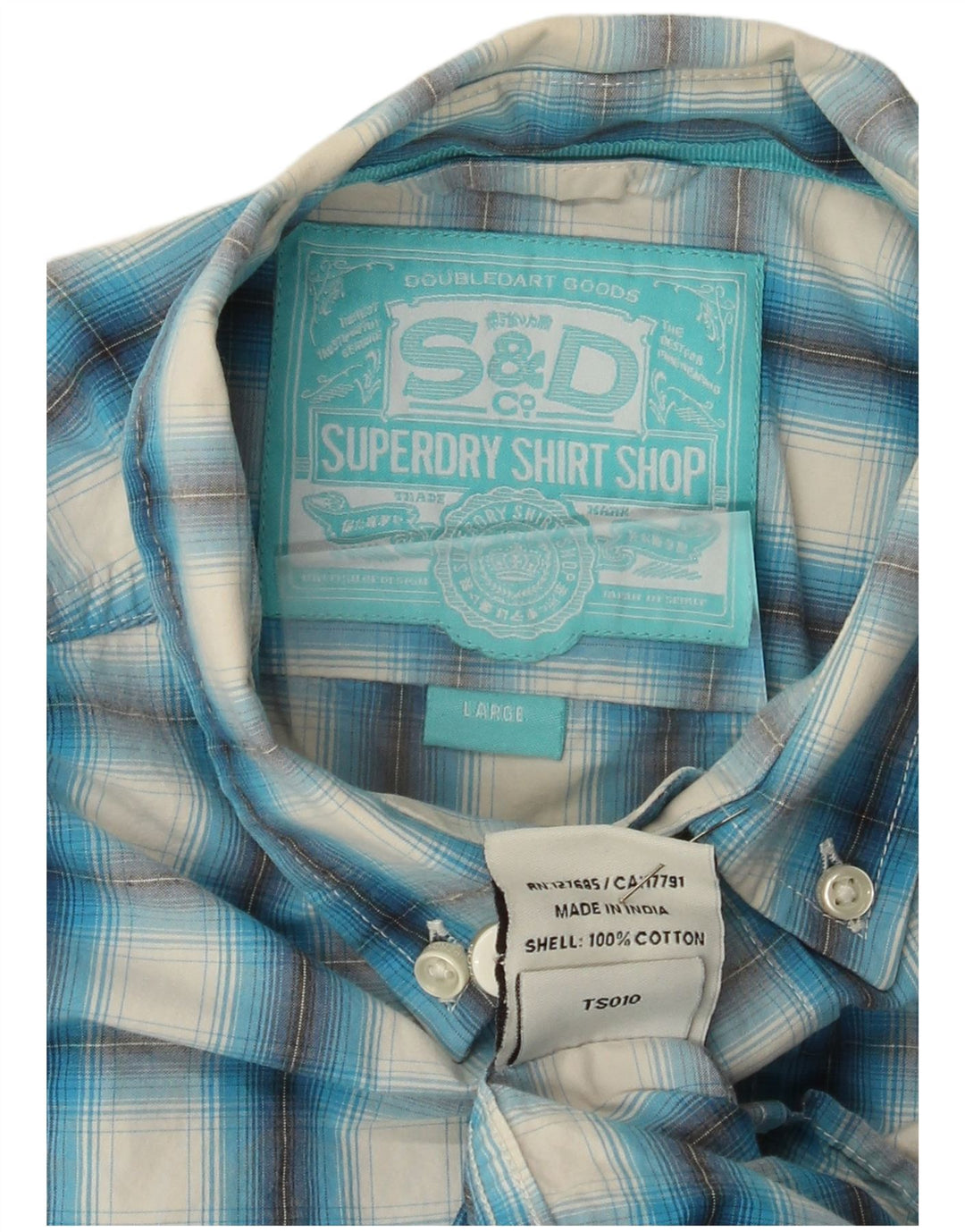 Superdry Chemise Homme Grand Carreau Bleu Coton