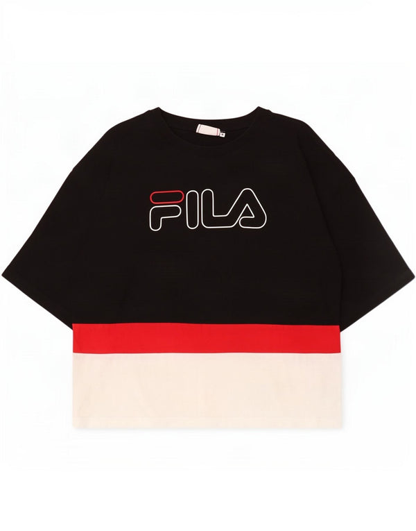 Fila T-shirt graphique pour femme UK 10 Petit coton color block noir
