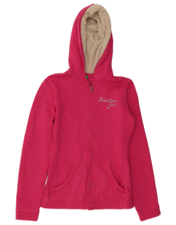 Benetton Pull à capuche zippé graphique pour fille 11-12 ans 2XL Rose Coton