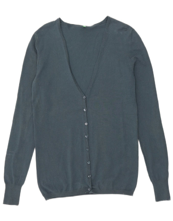 Benetton Pull Cardigan Femme UK 14 Large Bleu Coton