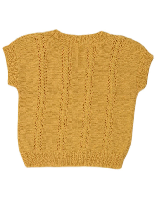 vintage Femmes Manches Courtes Col Bateau Pull Pull UK 14 Jaune Moyen