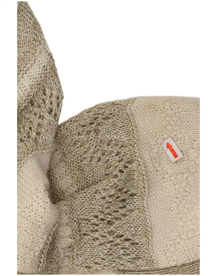 VINTAGE Femme Boat Neck Jumper Pull UK 14 Grand Coton Rayé Beige