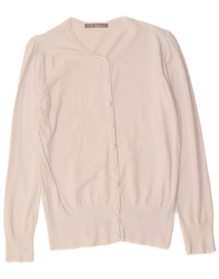 Marks & Spencer Pull Cardigan pour Femme UK 12 Viscose Blanche Moyenne