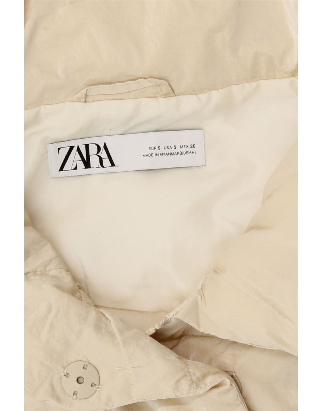 Zara Femme Gilet Long Rembourré Oversize UK 10 Petit Polyester Beige