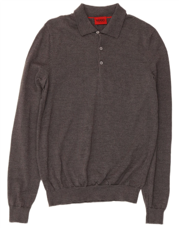 Hugo Boss Pull à col polo en laine vierge gris moyen