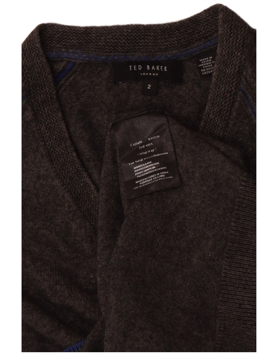 Ted Baker Pull col V pour homme Taille 2 Petite laine grise