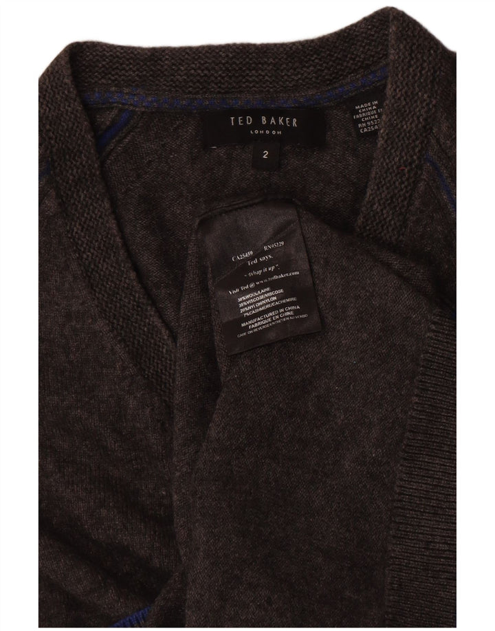 Ted Baker Pull col V pour homme Taille 2 Petite laine grise