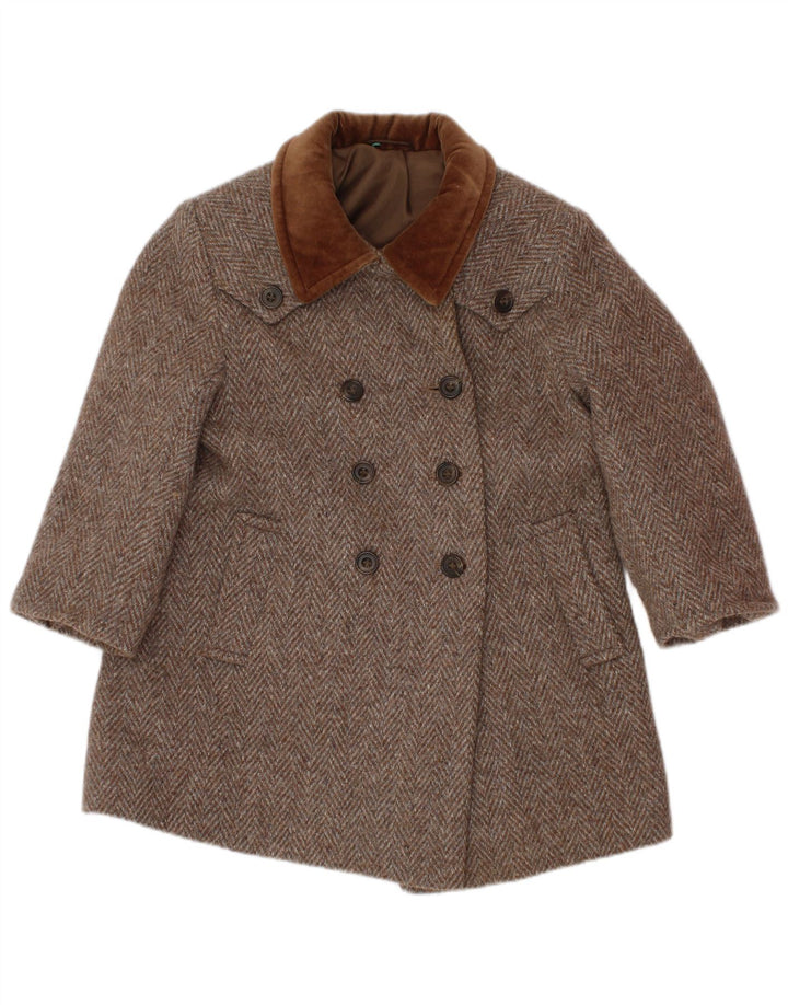 VINTAGE Manteau croisé bébé fille 18-24 mois chevrons marron