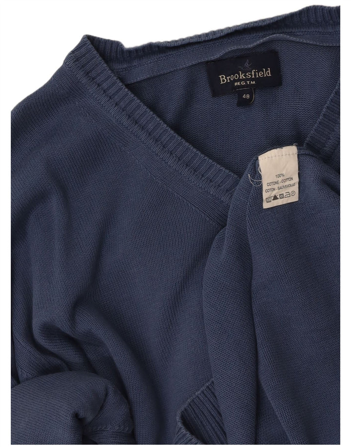 BROOKSFIELD Pull ample à col en V pour homme IT 48 Bleu moyen en coton