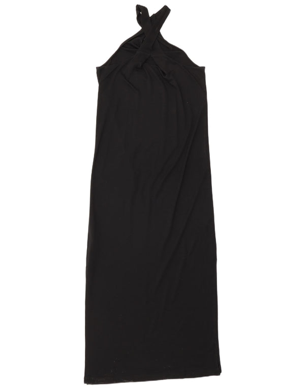 Massimo Dutti Robe longue sans manches pour femme UK 10 Petit Lyocell Noir