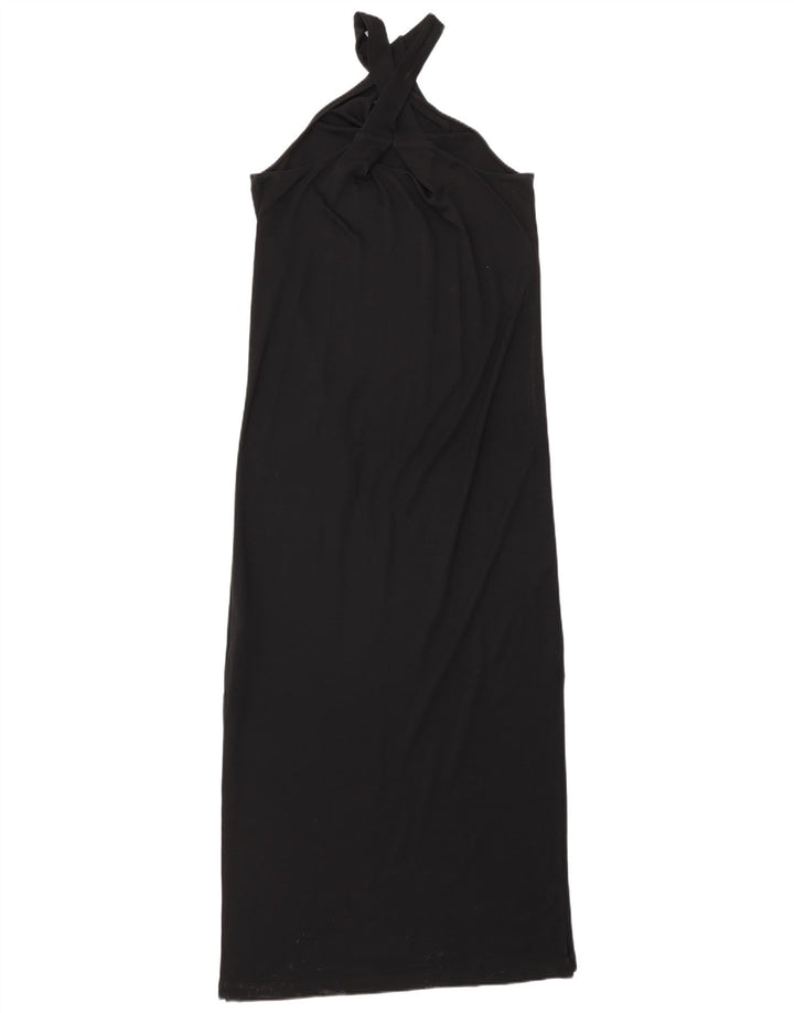 Massimo Dutti Robe longue sans manches pour femme UK 10 Petit Lyocell Noir