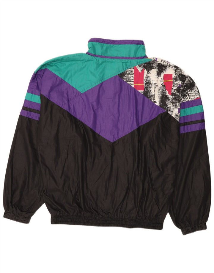 VINTAGE Veste de Survêtement Pull Homme Noir Moyen Colorblock