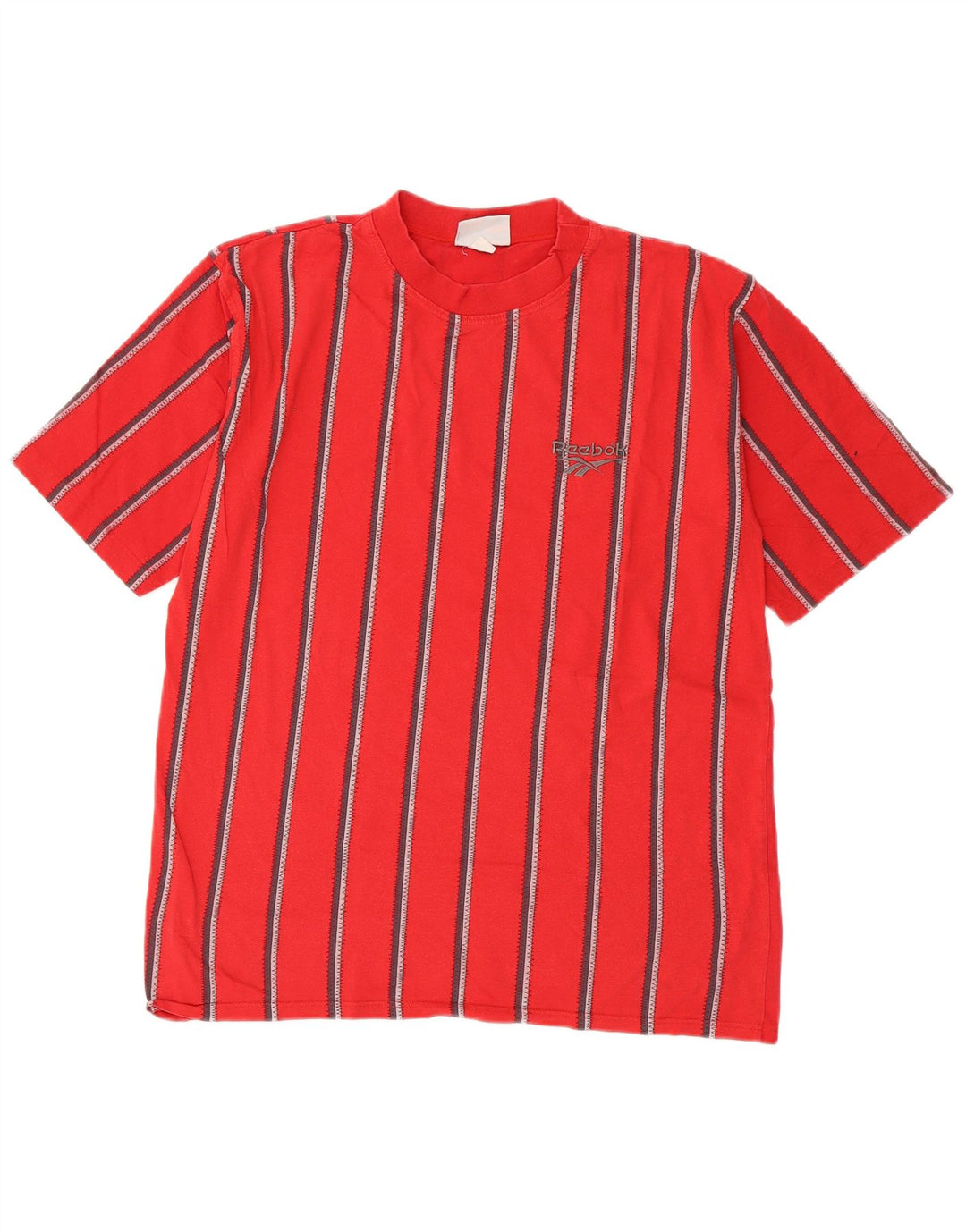 Reebok T-Shirt Homme Rouge Moyen Rayé Coton