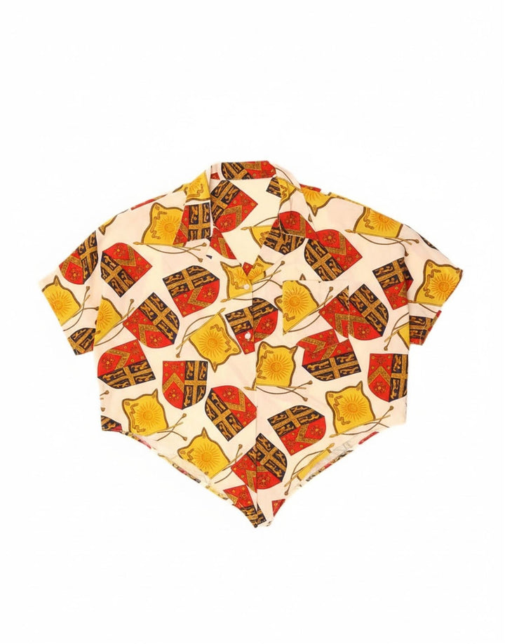 vintage Womens Crop Abstract Pattern Shirt Blouse UK 14 Grand Blanc Cassé