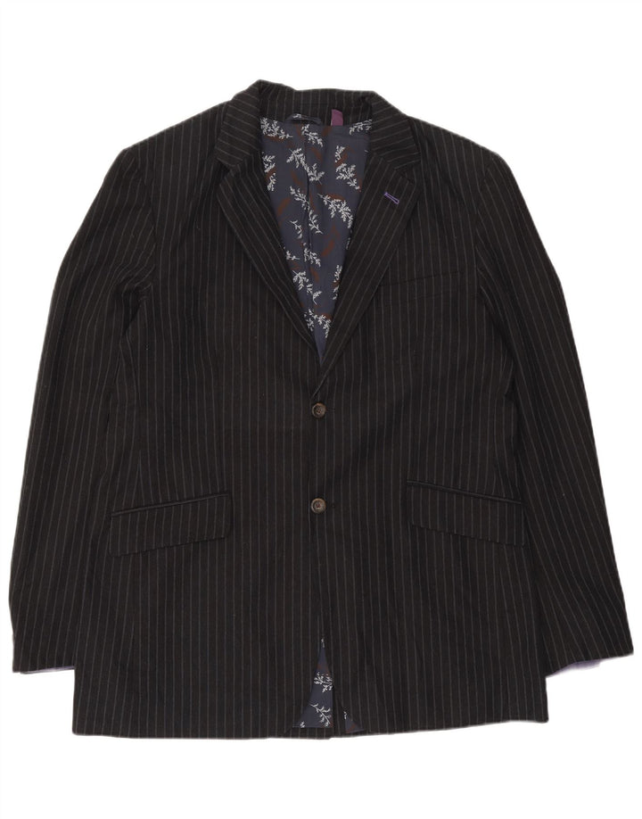 Ted Baker Veste blazer à 2 boutons pour homme Taille 6 2XL Bleu marine en coton à fines rayures