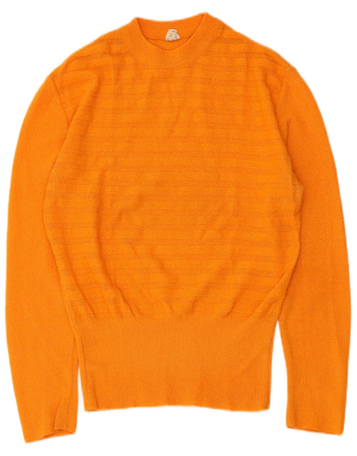 vintage Femme Crew Neck Jumper Pull IT 46 Grand Orange Rayé