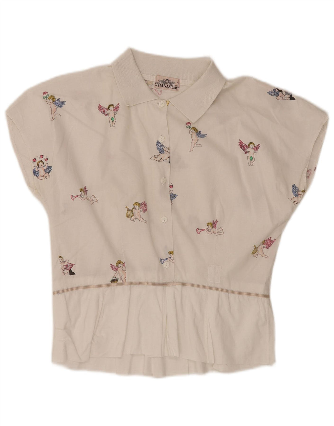 GYMNASIUM Chemisier graphique pour femme UK 14 Grand coton blanc cassé