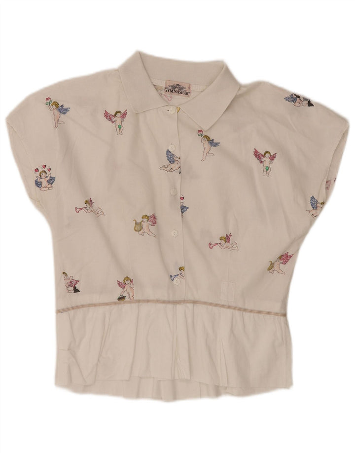 GYMNASIUM Chemisier graphique pour femme UK 14 Grand coton blanc cassé