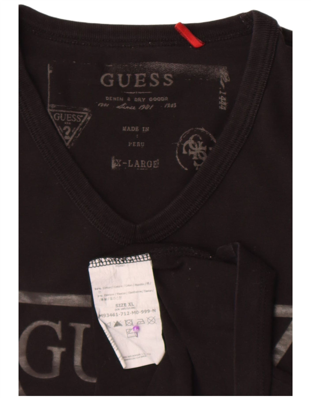 Guess Haut Graphique Homme Manches Longues XL Noir Coton