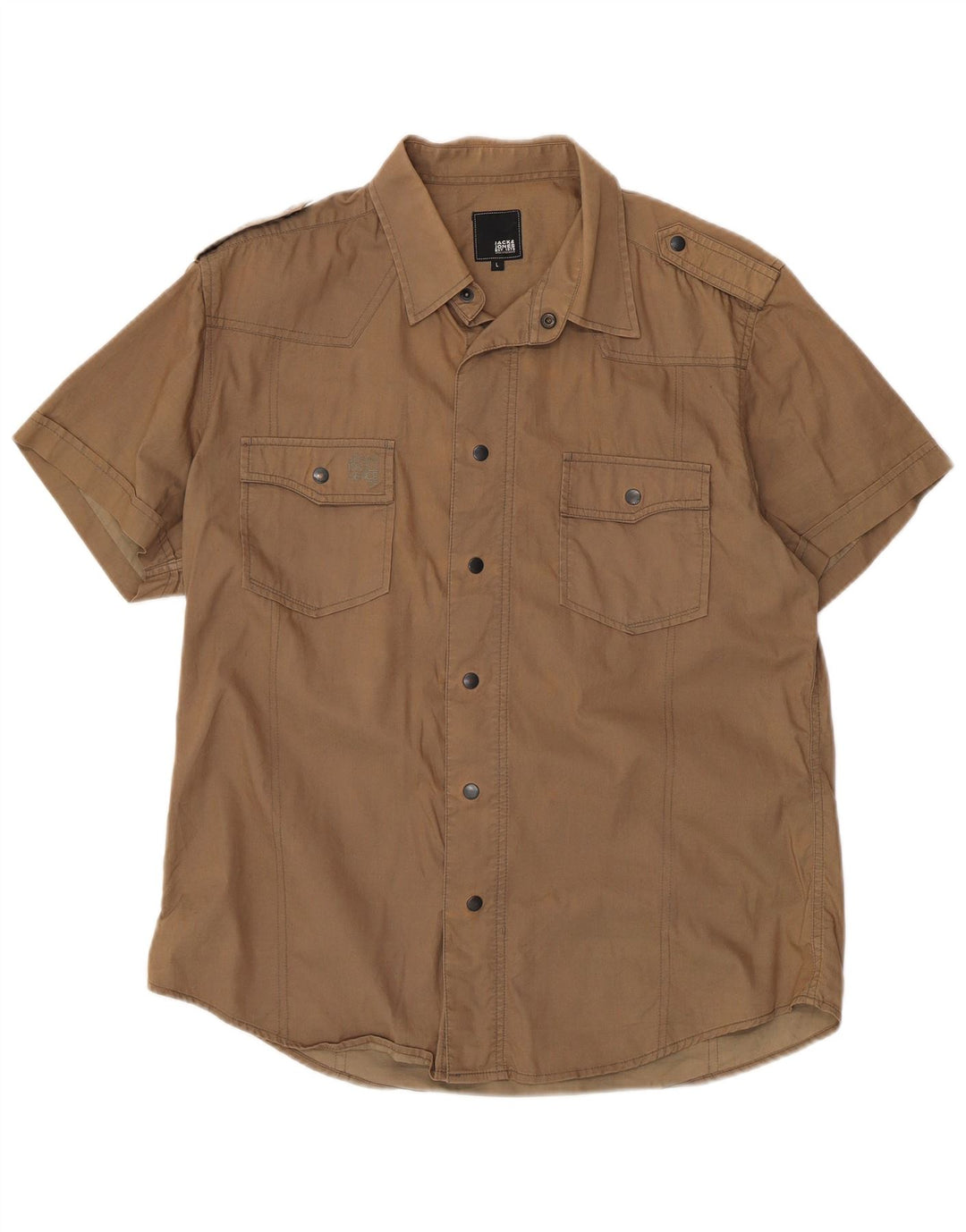 Jack & Jones Chemise militaire à manches courtes pour hommes, grand nylon marron