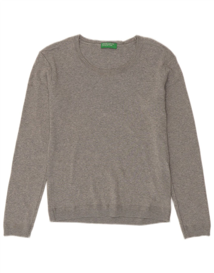 BENETTON Pull col bateau pour femme UK 10 Petit Gris Coton