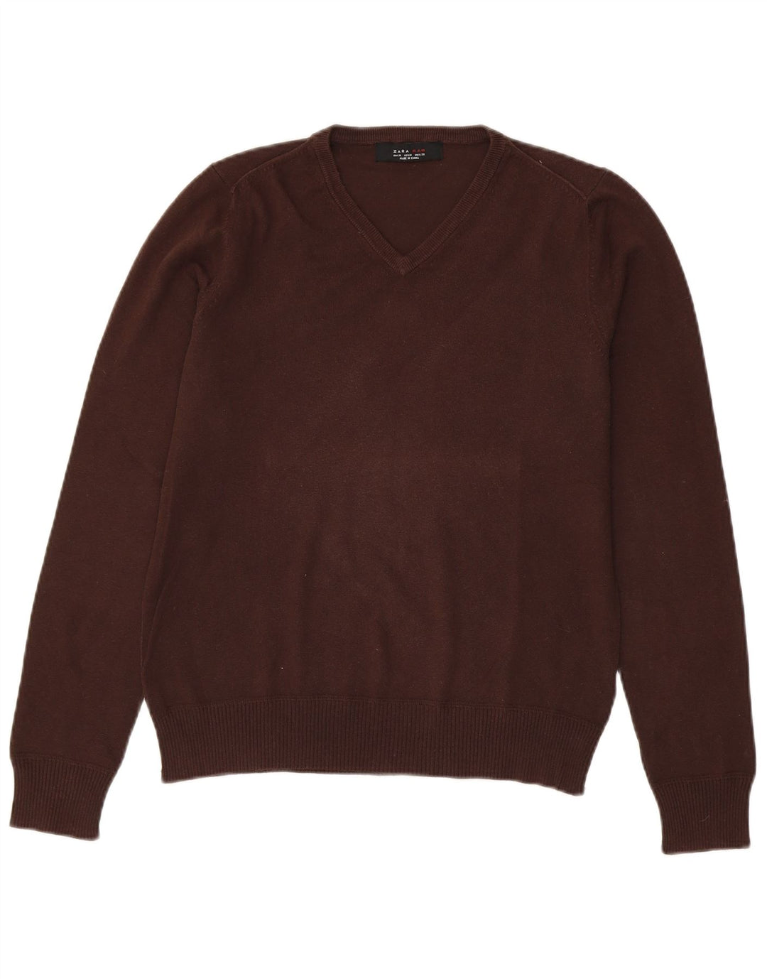 Zara Pull Col V Homme Marron Moyen Coton