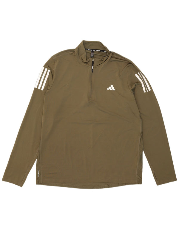 Adidas Hommes Aeroready Zip Neck Pull Survêtement Top Large Kaki Polyester