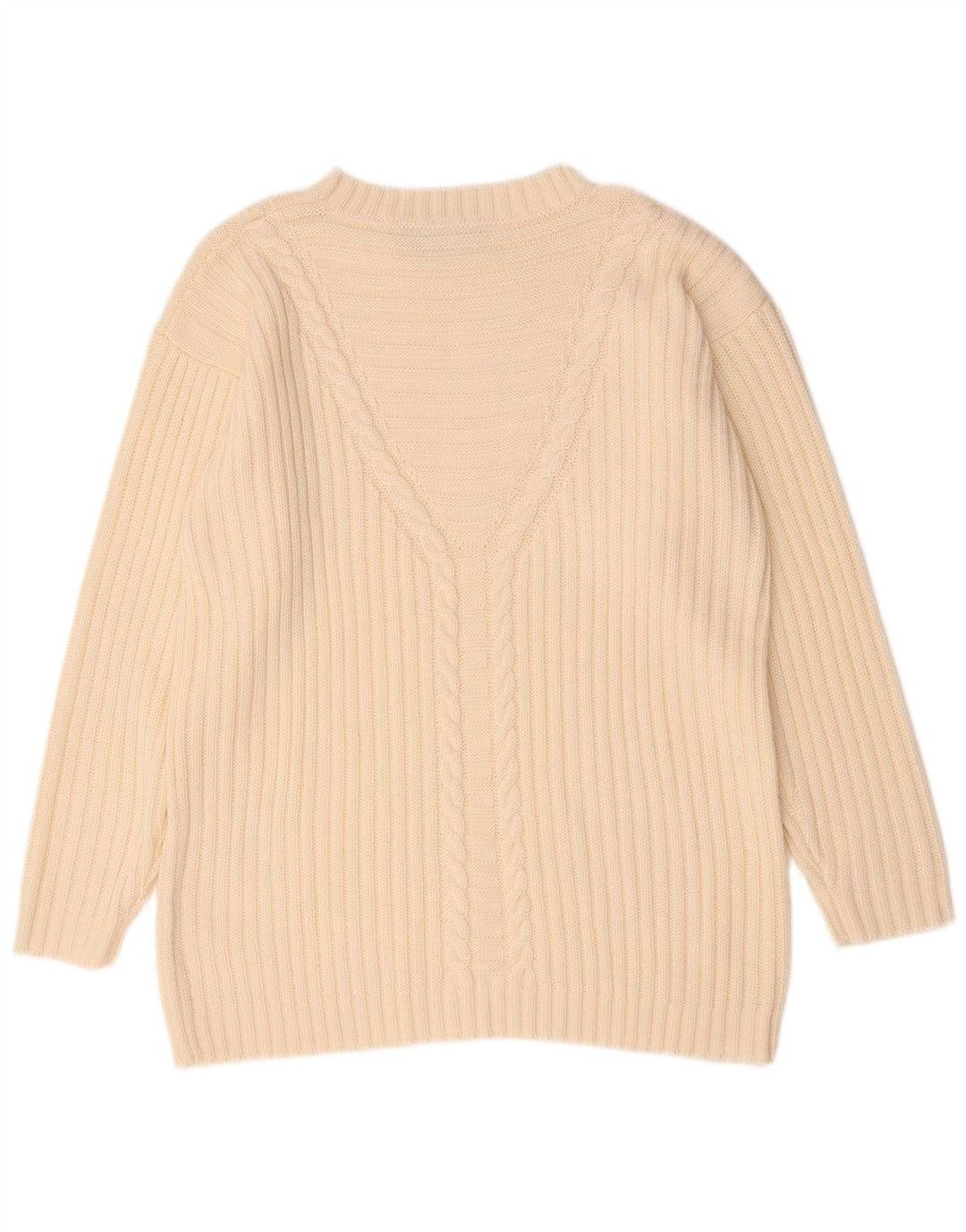 vintage Femmes Oversize Boat Neck Jumper Pull EU 42 Grand Beige