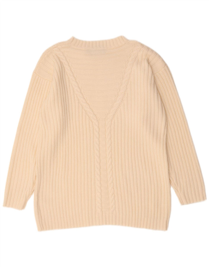 vintage Femmes Oversize Boat Neck Jumper Pull EU 42 Grand Beige