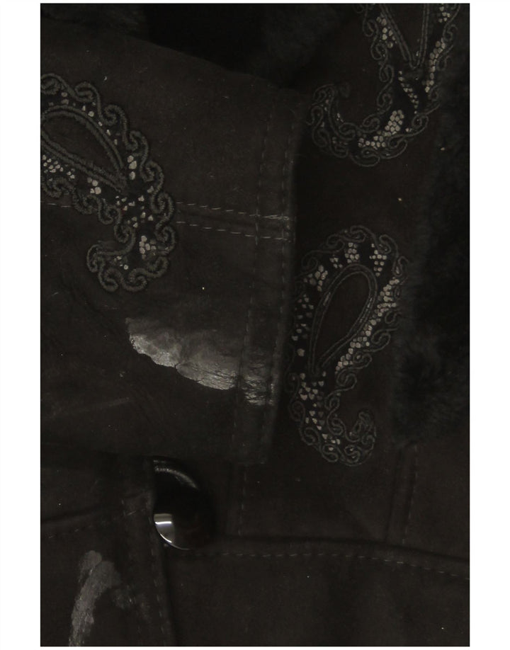 Veste Shearling Femme Vintage UK 18 XL Noir Paisley