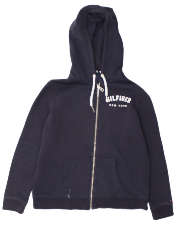 Tommy Hilfiger Pull à capuche zippé graphique pour femme UK 14 Bleu marine moyen