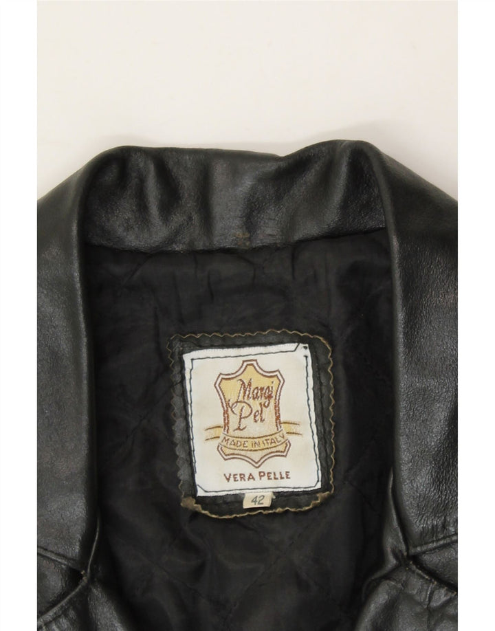 VINTAGE Womens Leather Coat IT 42 Medium Black Leather Vintage Vintage and Second-Hand Vintage from Messina Hembry 