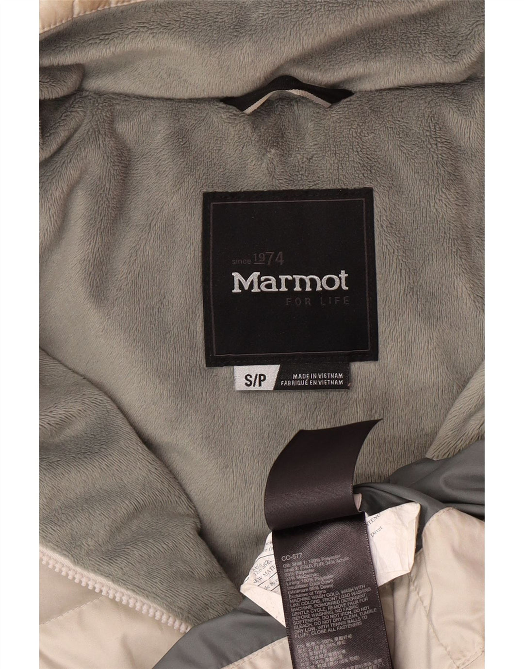 Marmot Manteau rembourré à capuche pour femme UK 10 Small Off White Polyester