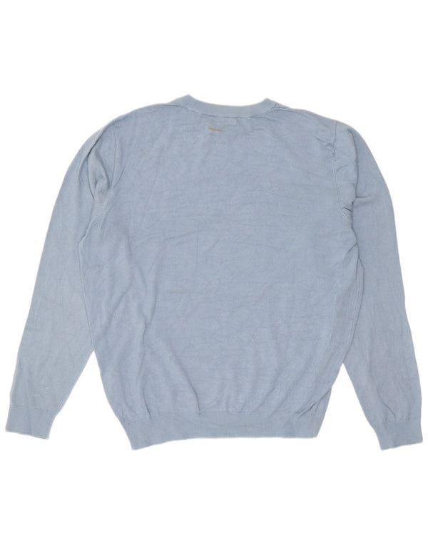 Zara Pull à col rond pour homme Large Bleu Viscose