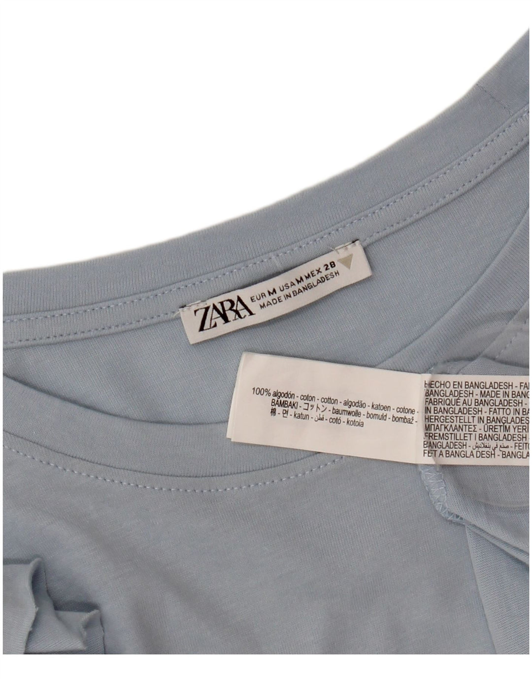 ZARA Femme Chemisier Top UK 12 Bleu Moyen Coton