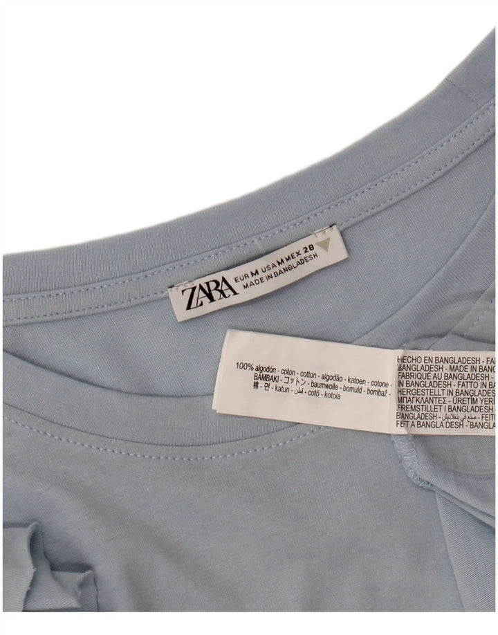 ZARA Femme Chemisier Top UK 12 Bleu Moyen Coton