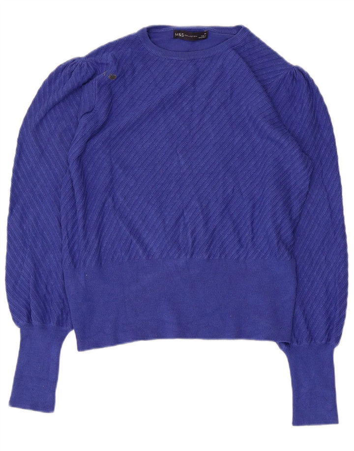 Marks & Spencer Pull court à col rond pour femme Bleu moyen UK 14