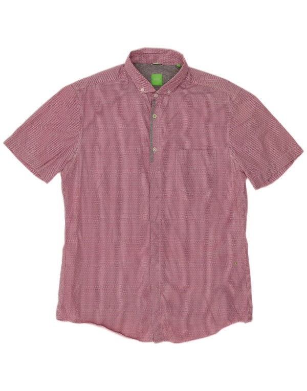 Hugo Boss Chemise à manches courtes pour hommes, coupe moderne, grand coton géométrique rose