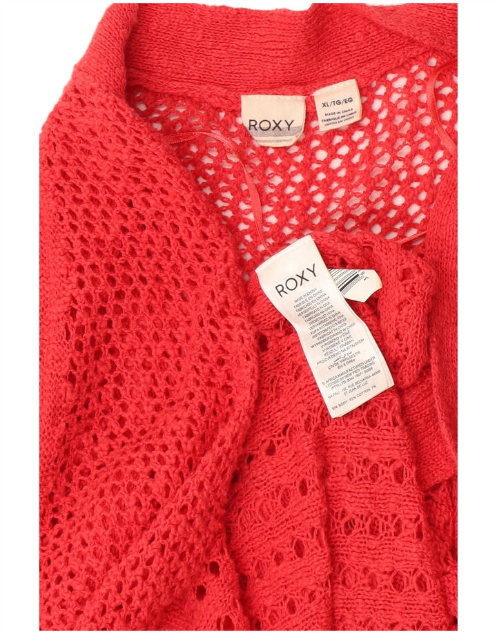 ROXY Femmes Longline Crochet Cardigan Pull UK 18 XL Rouge Coton