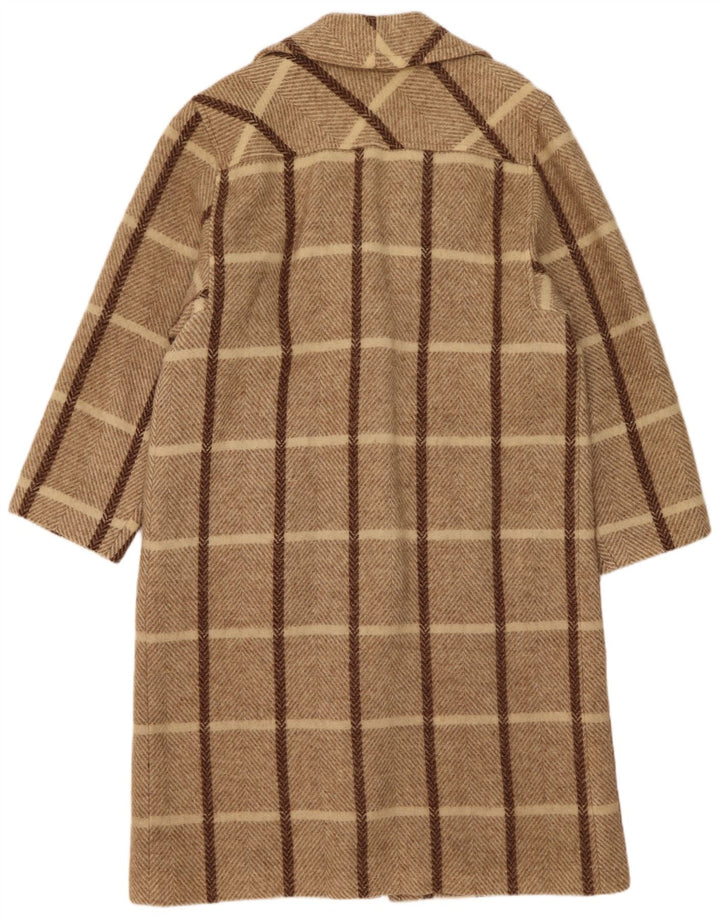 vintage Femme Manteau surdimensionné UK 14 Laine à carreaux beige moyen