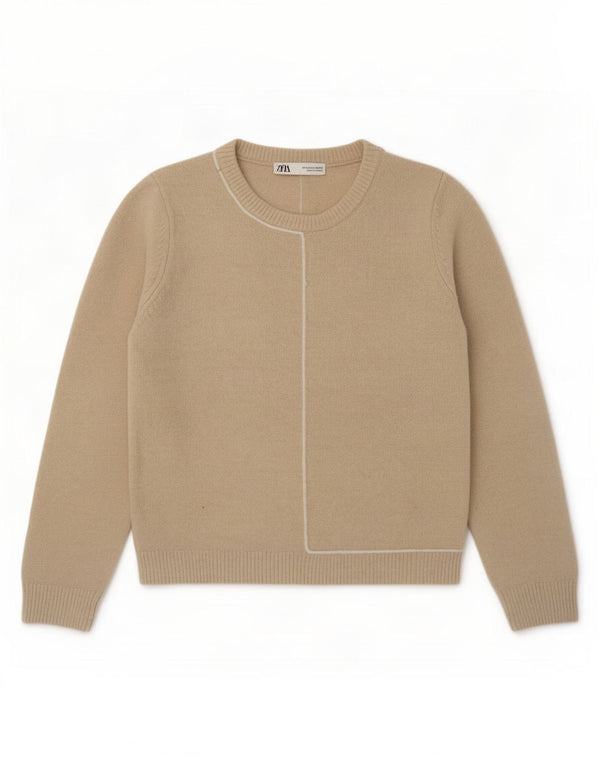 Zara Pull ras du cou pour femme UK 12 Acrylique beige moyen