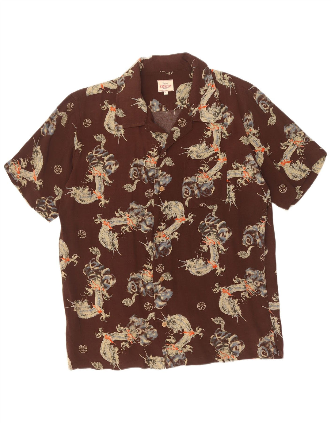 Exsezon Chemise à manches courtes pour hommes à motif abstrait, grand marron