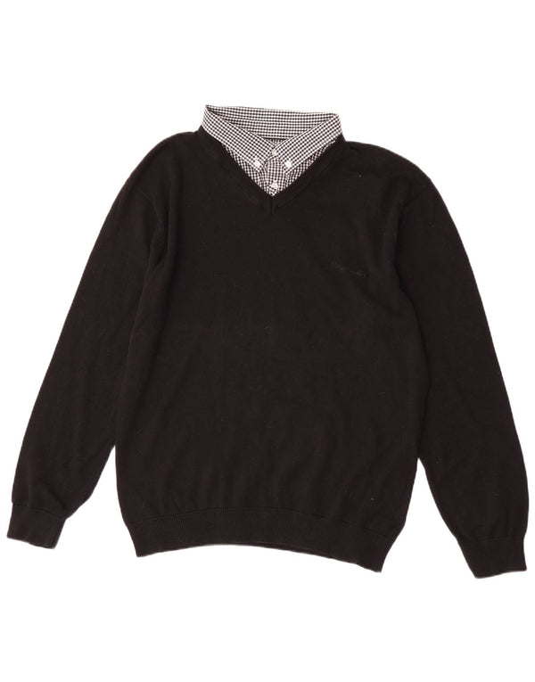 Pierre Cardin Pull Col V Homme XL Noir Carreaux Coton