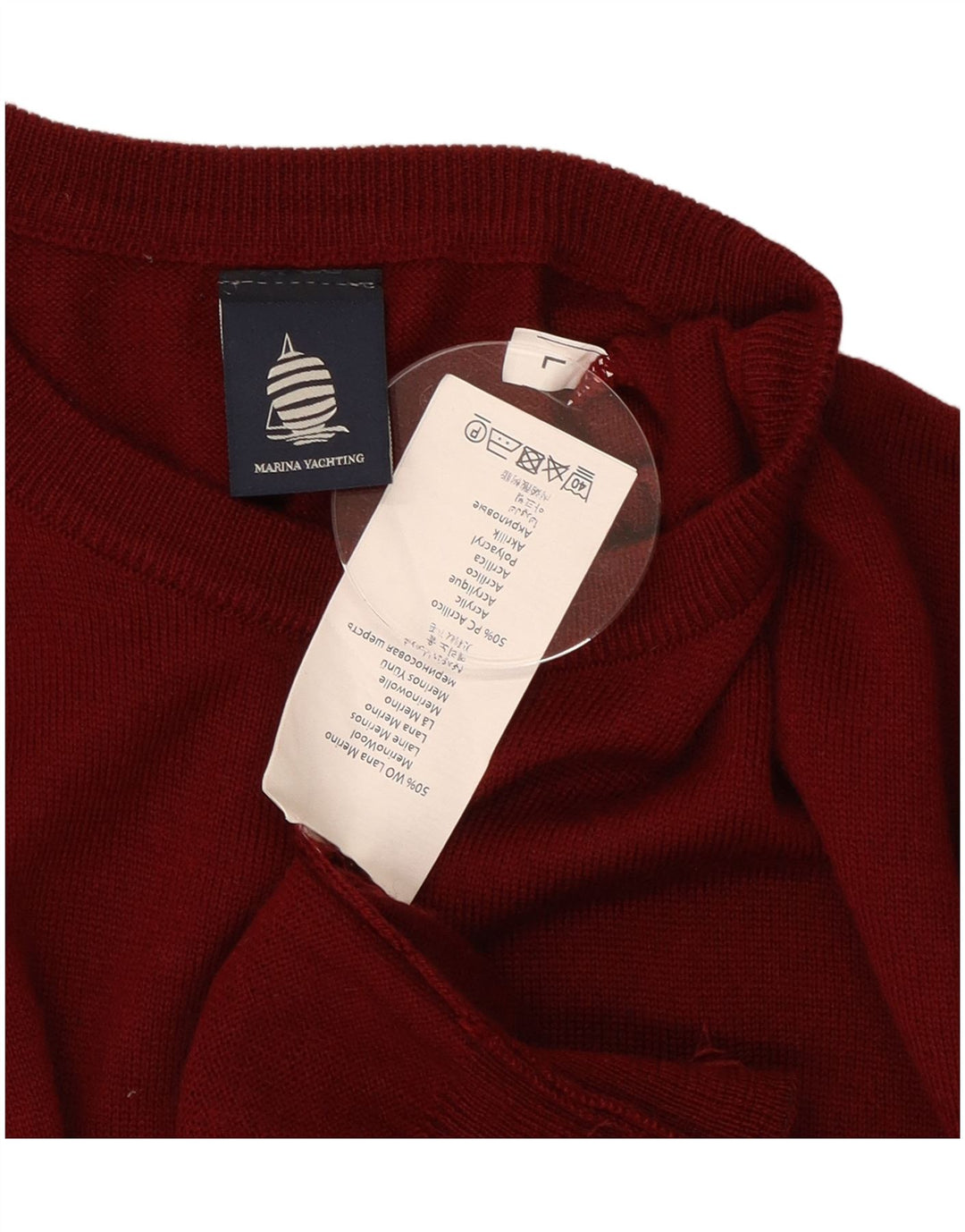 Marina Yachting Pull à col rond pour homme en laine bordeaux