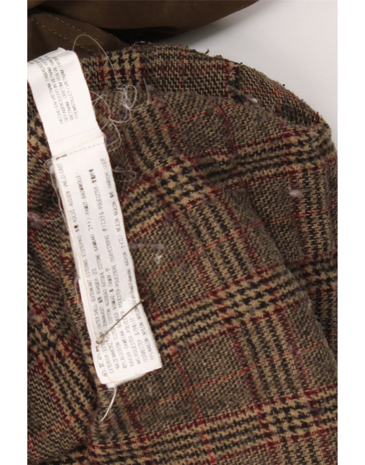 Zara Parka à capuche pour femme UK 14 en coton à carreaux kaki moyen